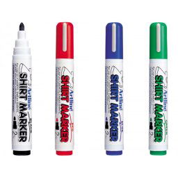 Rotulador artline camiseta ekt-2 negro rojo azul y verde punta redonda 2 mm para uso en camiseta caja de 4 unidades