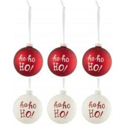 J-line Caja de 6 bolas de Navidad de vidrio blanco - rojo 8x8x8 cm