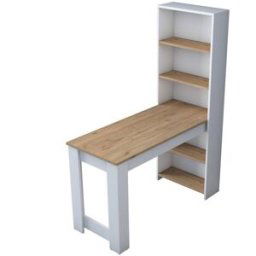 Calicosy Mesa de cocina con estante integrado blanco y efecto madera L120 cm