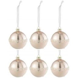 J-line Caja de 6 bolas de Navidad de vidrio rosa de 8.5x8.5x10 cm
