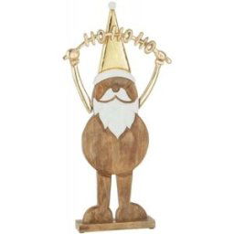 J-line Papá Noel de pie con hohoho en madera natural 35x7x73cm
