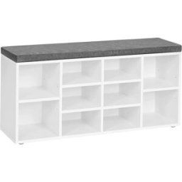 Calicosy Banco para zapatos blanco 10 Compartimentos con Cojín - L104 cm