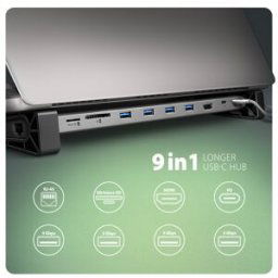 AXAGON HUB USB HMC-10HLS, USB 5Gbps hub, 4x USB-A, HDMI 4K/60Hz, RJ-45, SD/microSD, PD 100W