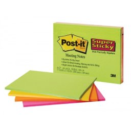 Bloc de notas adhesivas quita y pon post-it super sticky 152x101 mm con 45 hojas pack de 4 unidades colores neon