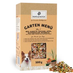 PAWS & PATCH Garten Menü para perros - No. 1: Arroz, zanahorias, calabacín, manzana, polen, perejil (500 g)