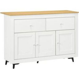 Homcom Aparador de Cocina 117x35x80 cm Blanco, Madera natural