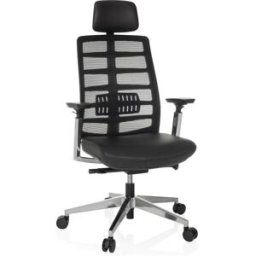 hjh OFFICE Silla alta gama Cuero / tejido de malla Negro