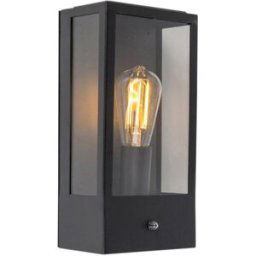 QAZQA Aplique de exterior negro con sensor luz
