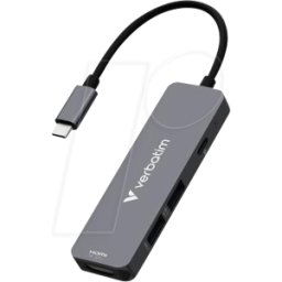 VERBATIM 32155 - USB 3,0 Hub 4 puertos, USB-C a 2x USB-A, 1x HDMI, 1x PD