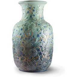 Lladró Jarrón Peonias. Lustre oro . Verde