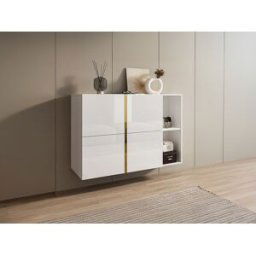 Unique Zapatero con 4 compartimentos abatibles y 2 huecos - Blanco y dorado - MARZIALO
