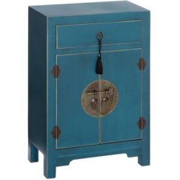 LolaHome Mesilla de noche de 1 cajón y 2 puertas oriental de madera azul