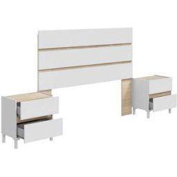 Home Heavenly Pack de cabecero y 2 mesitas de noche roble y blanco 127 x 260 x 35 cm