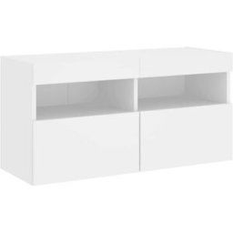 Maison Chic Mueble tv de pared con luces led madera blanco 80x30x40 cm