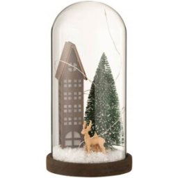 J-line Campana alta led casa cristal/madera marrón oscuro/verde Alt. 27 cm