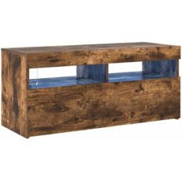 Maison Chic Mueble tv con luces led madera roble ahumado 90x35x40 cm