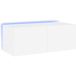 Maison Chic Mueble tv de pared con luces led madera blanco 80x35x31 cm