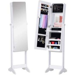 Homcom Joyero de pie con espejo 30x36x146cm blanco