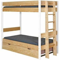 ID Kids Litera con cama nido madera maciza blanco y madera 90x190 cm