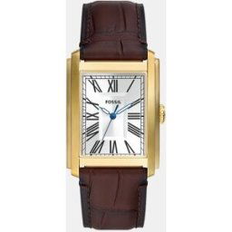 Fossil Reloj de hombre Carraway FS6011 de piel marrón. Plateado