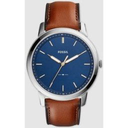 Fossil Reloj de hombre The Minimalist FS5304 de piel marrón. Azul