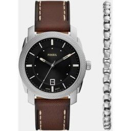 Fossil Set de reloj y pulsera de hombre Machine FS6081SET de piel marrón. Negro