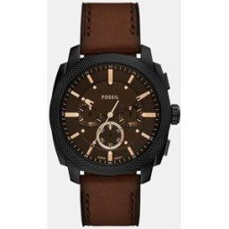 Fossil Reloj de hombre Machine FS6101 conógrafo de piel marrón. Negro