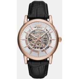 Giorgio Armani Reloj de hombre Sostenible AR60007 automático de piel negro. Plateado