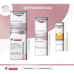 Eucerin Pack antimanchas Anti-Pigment Dual Serum 30ml + Gel Limpiador 20ml + Pigment Control FPS 50+ 7ml