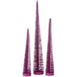 J-line Lote de 3 árboles de Navidad artificiales de plástico rosa 10x10x41 cm