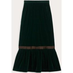 Maria de la Orden Falda midi Sevres de terciopelo. Verde oscuro S