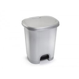 Papelera contenedor plasticforte plastico con tapadera y pedal 27 litros color plata 380x320x450 mm
