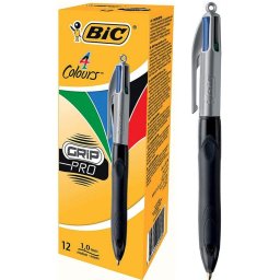 Bic Grip Pro 4 Colores Caja 12 Bolígrafos Retráctiles Cuerpo Gris Oscuro