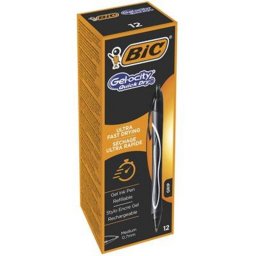 Bolígrafo BIC Gel-ocity Quick Dry Negro Retráctil 0.7mm Secado Rápido Caja 12 Unidades