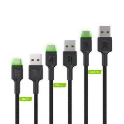 Cable USB Green Cell KABGCSET01 2 m USB-A a USB-C Iluminación LED 3 Unidades