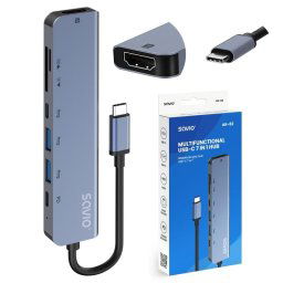 Hub Savio 7 puertos 5 Gbps AK-82 con HDMI 4K y lector SD