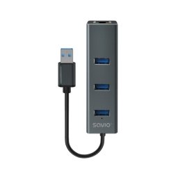 Hub Savio 3 puertos 5 Gbps modelo AK-58 con adaptador RJ-45 Gigabit