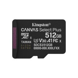 Tarjeta microSD Kingston Canvas Select Plus 512GB UHS-I 150MB/s A1 V30 U3 Negra