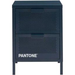 Pantone Mesilla de noche de metal azul con cajones dobles 40cm