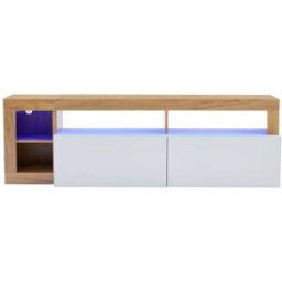 Urban Meuble Mueble tv efecto madera y blanco 2 puertas batientes con led