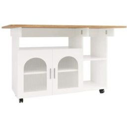 Urban Meuble Isla de cocina, carrito extraíble, efecto veta de madera y blanco