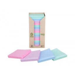 Bloc de notas adhesivas quita y pon post-it 76x76 mm 100% reciclada pefc en torre pack de 16 unidades colores
