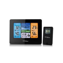 Termómetro Greenblue GB526 Negro con higrómetro, reloj y pantalla retroiluminada