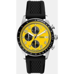 Fossil Reloj de hombre FS6044 cronógrafo de silicona negro. Amarillo