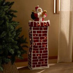 El Corte Inglés Muñeco Papá Noel chimenea extensible con 24 luces LED Navidad. Rojo