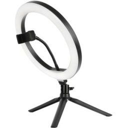 Starblitz Aro de luz LED 10' (26 cm) con trípode de sobremesa, adaptador para cámara y mando a distancia. Negro