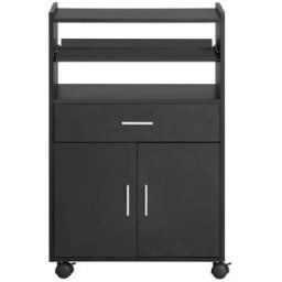 SoBuy Aparador auxiliar de cocina con ruedas madera negro