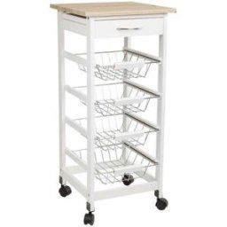 Wanderlust deco Carro de cocina de madera de pino y dm blanco