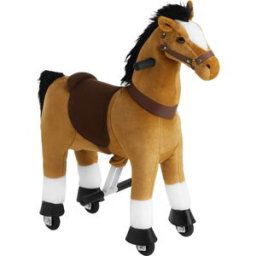 Tectake Caballo balancín con ruedas, niños 3-6 años, felpa 29x76x85 cm, marrón