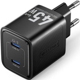 Cargador de Pared GaN Vention FEFB0-EU 2xUSB-C 45W Negro